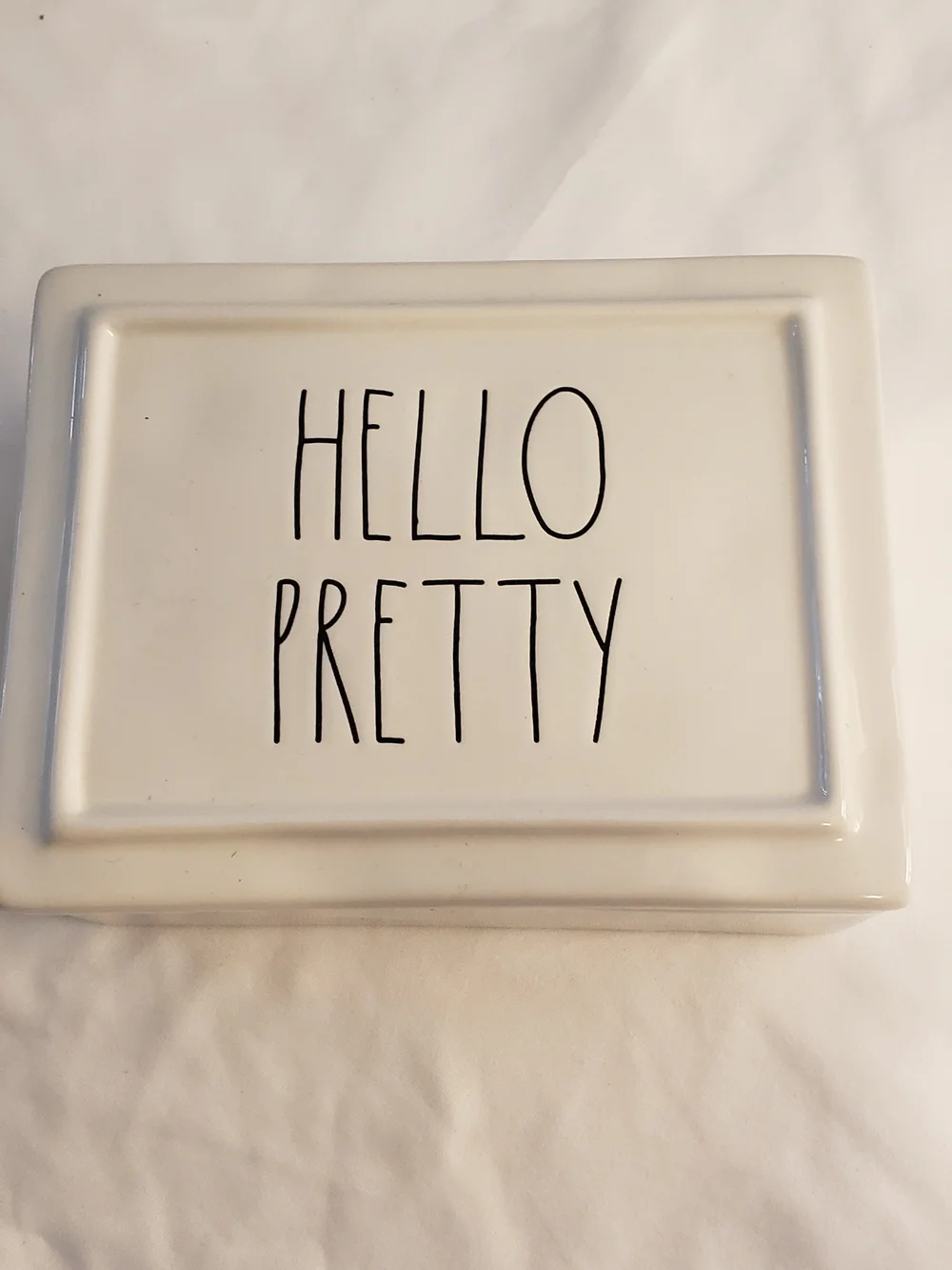 Rae Dunn White Ceramic 'HELLO PRETTY' Jewery Box